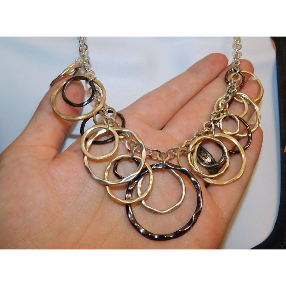 Geometric Multi Metallic Open Ring Charm Necklace